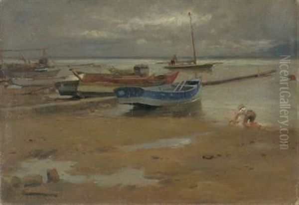 Fischerboote Am Uferstrand Oil Painting by Karl Raupp