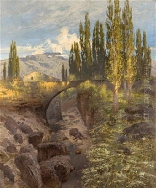 Paisaje Con Puente Oil Painting by Nicolas Raurich Y Petre