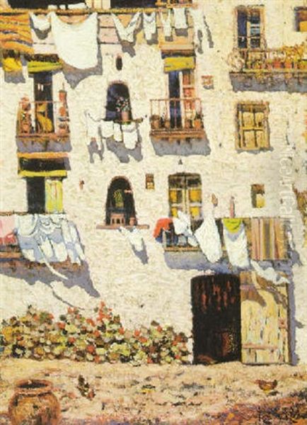 Balcones Con Ropa Tendida Oil Painting by Nicolas Raurich Y Petre