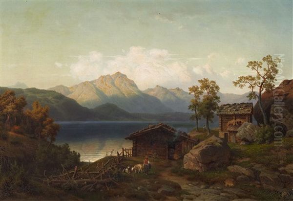 Sennhutten Am Vierwaldstatter See Oil Painting by Leonhard Rausch