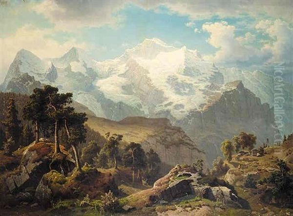 Der Heimkehrende Almohi (returning From The Mountain Pasture) Oil Painting by Leonhard Rausch