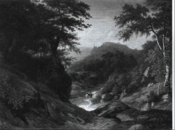 Berglandschaft Mit Wanderndem Monch by Leonhard Rausch