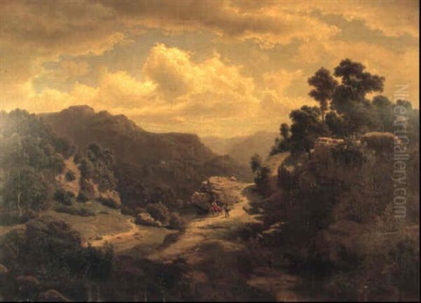 Zwei Wanderer In Gebirgslandschaft Oil Painting by Leonhard Rausch