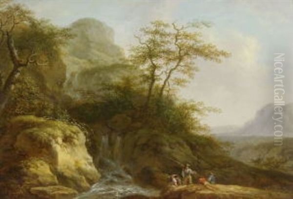 Angler Am Wildbach Oil Painting by Friedrich Rauscher