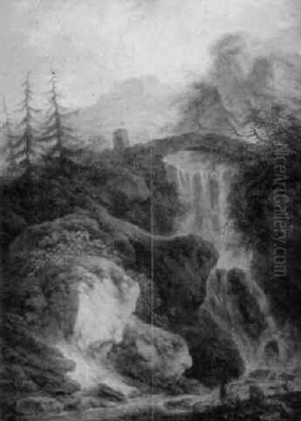 Gebirgslandschaft Mit Wasserfall Oil Painting by Friedrich Rauscher