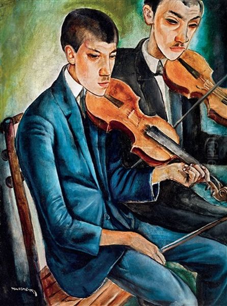 Musician Brothers Oil Painting by Gyoergy Rauscher