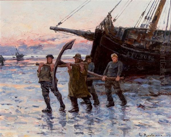 Marineros En La Orilla Oil Painting by Leon Gustave Ravanne