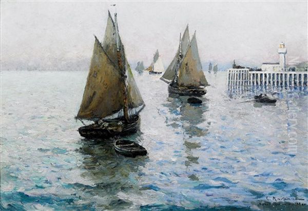 Segelschiffe Am Kai Von Boulogne Sur Mer by Leon Gustave Ravanne