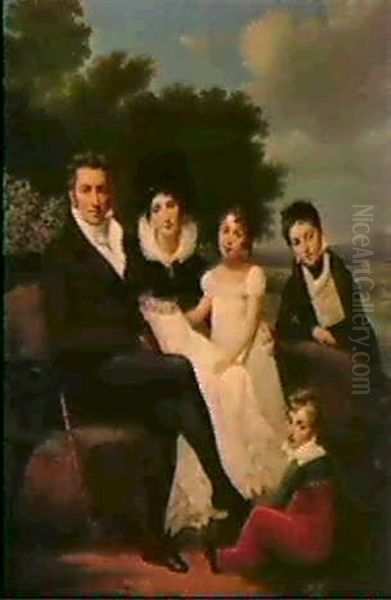 Portrait De Famille Oil Painting by Ange-Rene Ravault