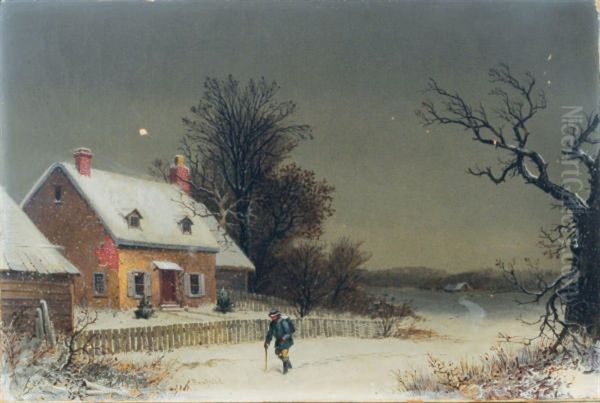 A Snowy Day Oil Painting by George Robert Bonfield