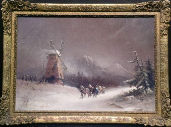 Winter Scene With Windmill Oil Painting by George Robert Bonfield