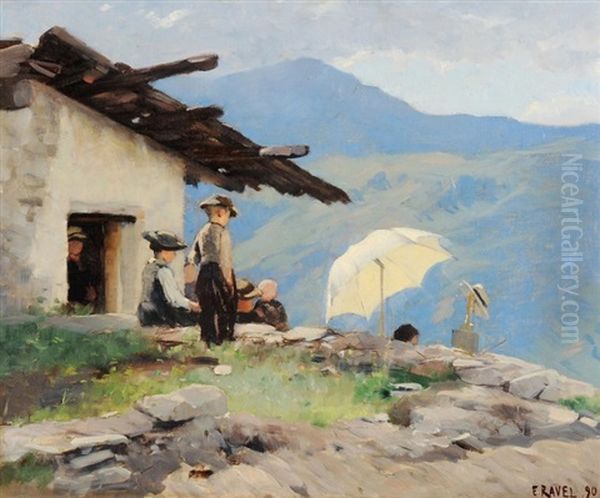 Le Peintre Dans Les Alpes Valaisannes Oil Painting by Edouard John E. Ravel