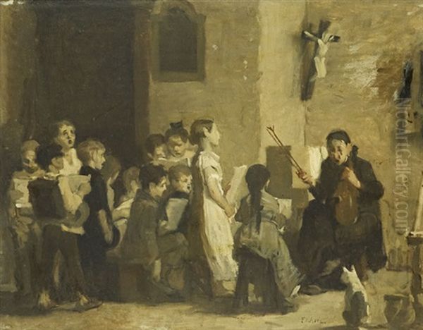 La Lecon De Chant Dans La Sacristie Oil Painting by Edouard John E. Ravel