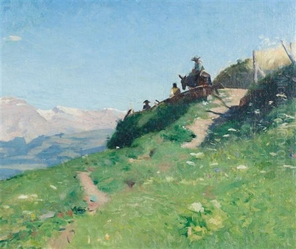 Walliser Gebirgspartie Mit Reiter Oil Painting by Edouard John E. Ravel