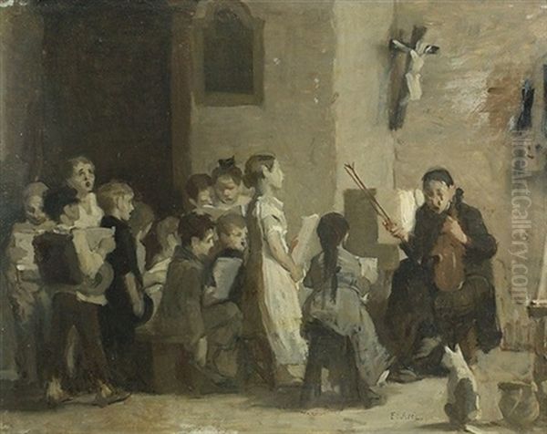 La Lecon De Chant Dans La Sacristie Oil Painting by Edouard John E. Ravel