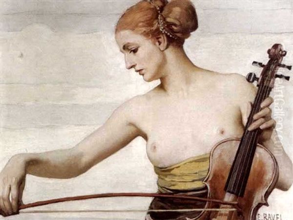 Dame Mit Geige Oil Painting by Edouard John E. Ravel