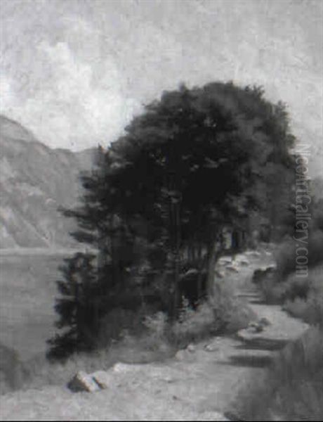 Sentier Au Bord Du Lac Oil Painting by Edouard John E. Ravel