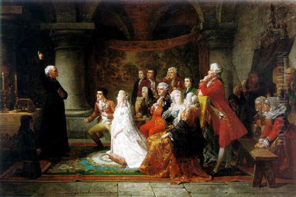 A Wedding In Britain At Difficult Times Oil Painting by Jules Hippolyte Ravel