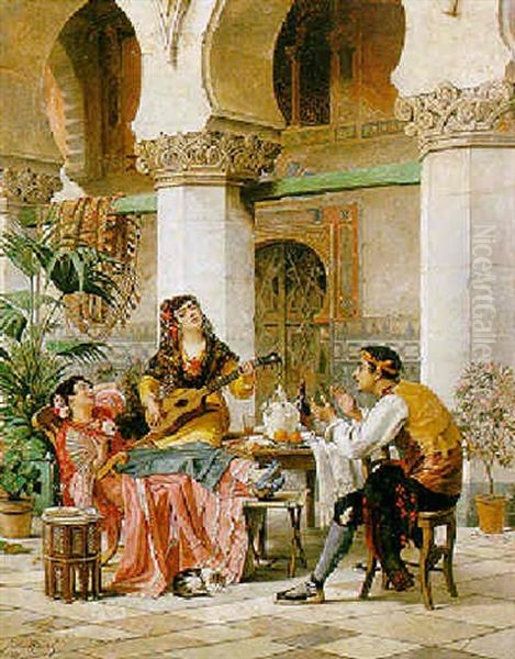 Chanteurs Espagnols Autour D'une Table Oil Painting by Jules Hippolyte Ravel