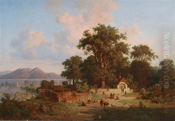 Evening At The Lago Maggiore Oil Painting by Ernst Von Raven