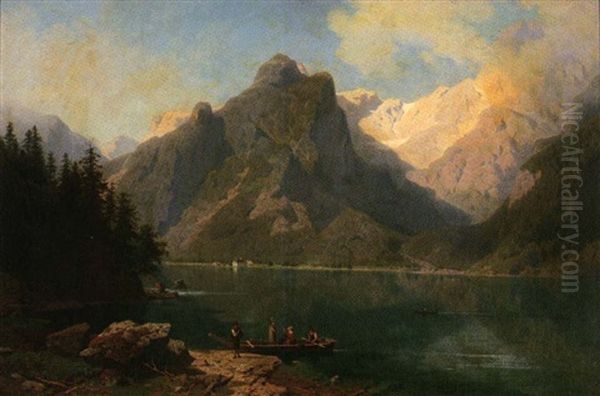 Fahrmann Am Konigssee Oil Painting by Ernst Von Raven