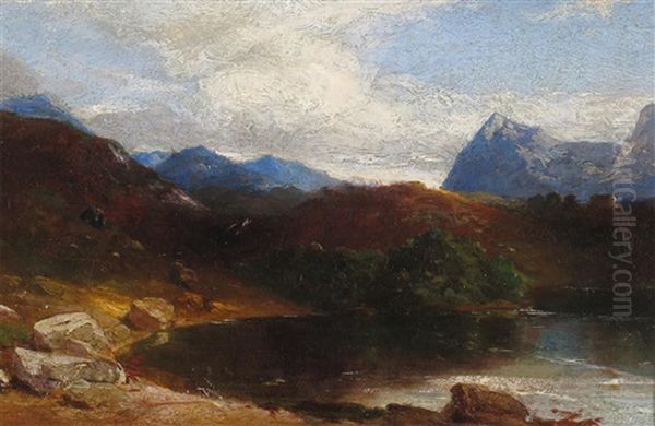 A Lake Scene 1860 Oil Painting by John Samuel Raven