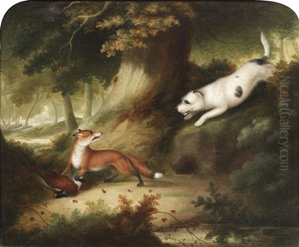 A Fox Surprising Pheasants And A Terrier Surprising A Fox (2 Works) Oil Painting by Samuel Raven