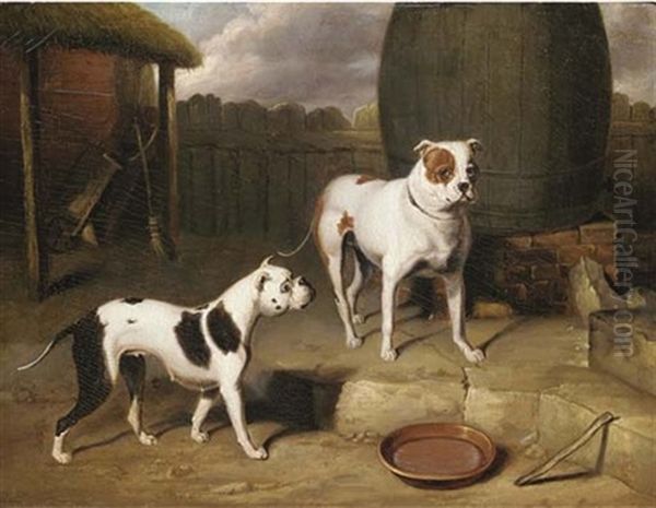 "crib" And "rosa" By A Barrel (after Abraham Cooper) Oil Painting by Samuel Raven