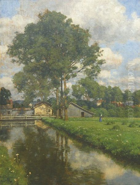 Sommerlicher Bachlauf Bei Einem Dorf Oil Painting by Paul von Ravenstein