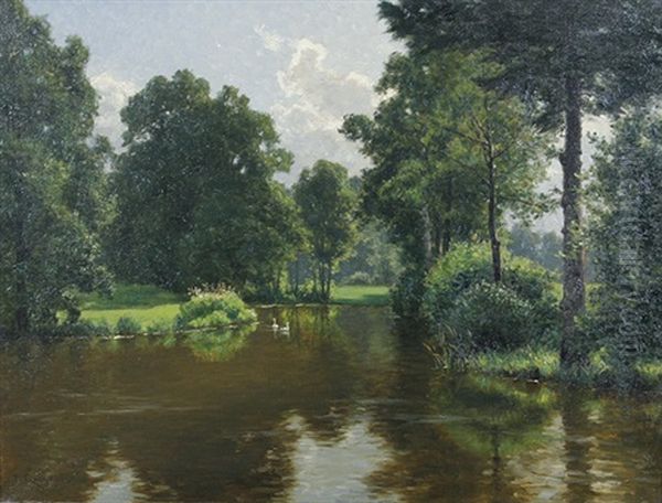 Sundheim. Bachlauf Mit Schwanen Oil Painting by Paul von Ravenstein