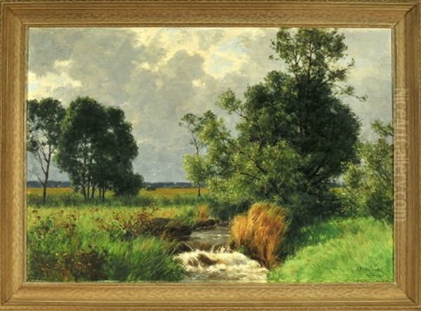 Wiesenlandschaft Mit Baumen Und Kleinem Bachlauf Oil Painting by Paul von Ravenstein