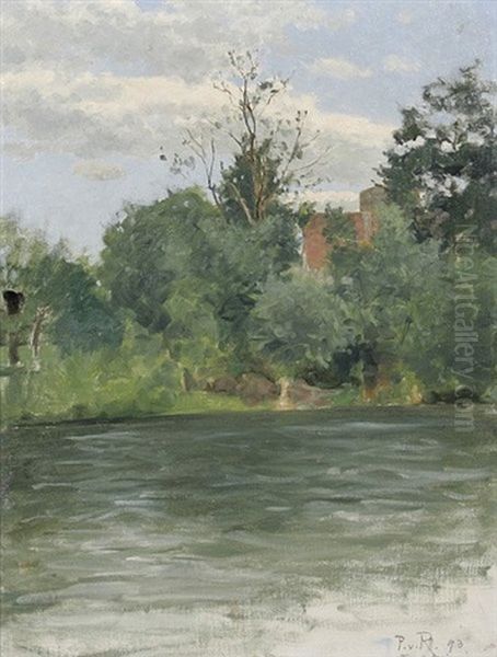 Am Fluss. Blick Uber Die Enz Auf Baume Und Dacher Von Besigheim Oil Painting by Paul von Ravenstein