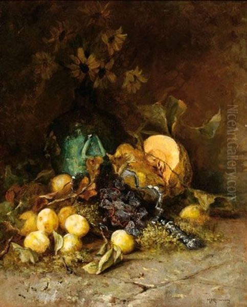 Still Life With Pomegranates And A Pumpkin Oil Painting by Marie Ravenswaaij