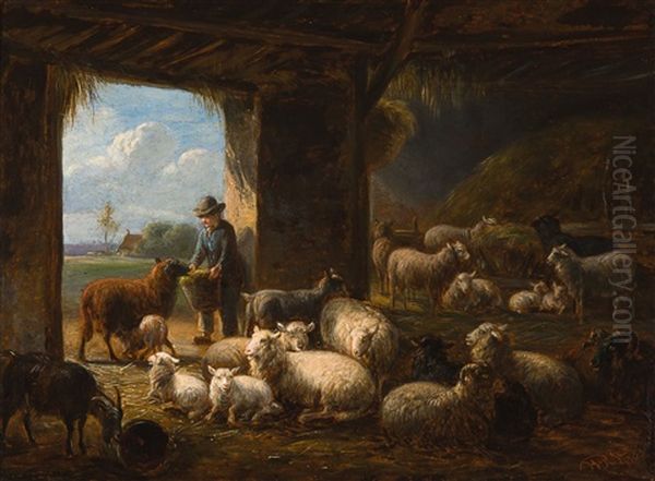 Moutons Dans L'etable Oil Painting by Jan Van Ravenswaay