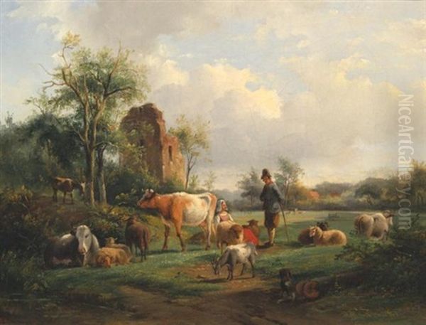 Shepherds Oil Painting by Jan Van Ravenswaay