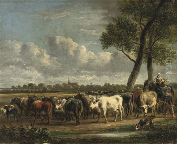 Rounding Up The Cattle Oil Painting by Jan Van Ravenswaay