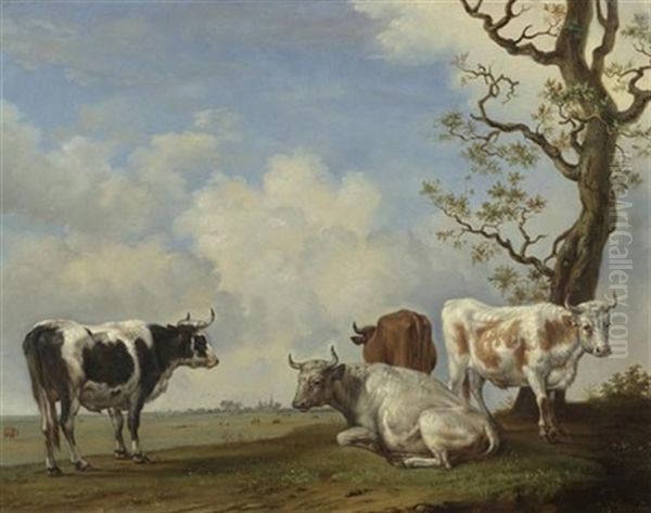 Weidende Kuhe Oil Painting by Jan Van Ravenswaay