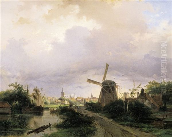 Stadsgezicht In Nederland Oil Painting by Jan Van Ravenswaay