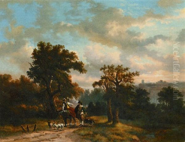 Horsemen In A Wooded Landscape Oil Painting by Jan Van Ravenswaay