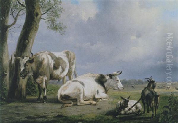 Hollands Landschap Met Koeien En Geiten Oil Painting by Jan Van Ravenswaay