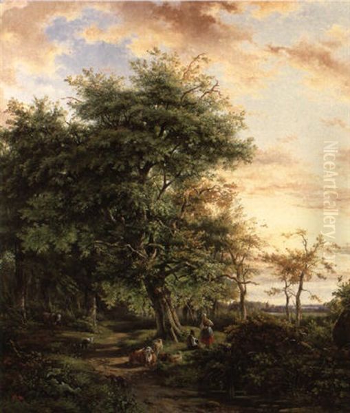 Idyllische Landschaft Mit Figurlicher Staffage by Jan Van Ravenswaay