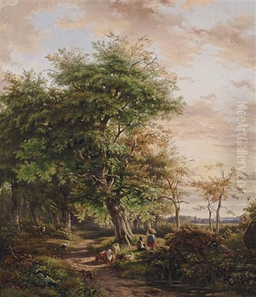 Resting Under A Tree Oil Painting by Johannes Gijsbertus van Ravenswaay