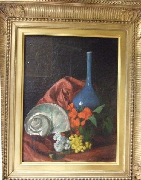 Nature Morte Au Nautile Et Aux Fleurs Oil Painting by Gaston Bonfils