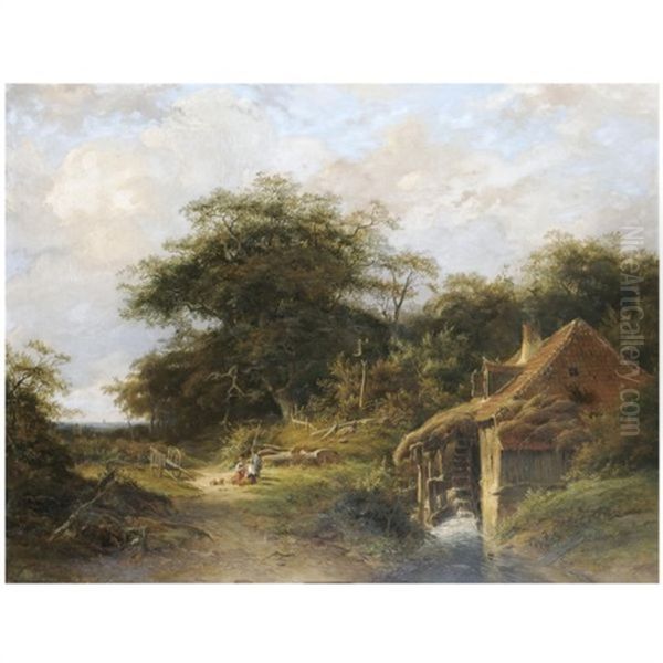 A Rest By The Watermill Oil Painting by Johannes Gijsbertus van Ravenswaay