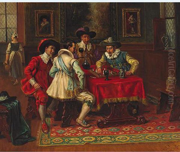 The Chess Game Oil Painting by Gaston Bonfils