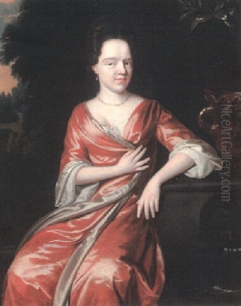 Portrait Of A Lady Seated Near A Fountain In An Ornamental Garden Oil Painting by Nicholas van Ravesteyn II