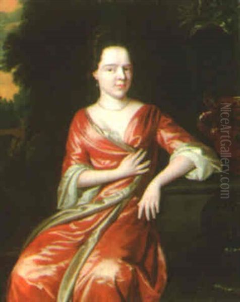 Portrait Of A Lady Seated Near A Fountain In An Ornamental Garden Oil Painting by Nicholas van Ravesteyn II