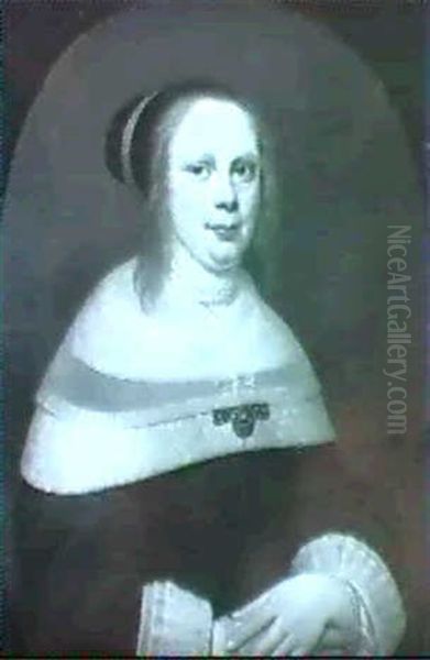 Portrait Of A Lady, Half Length, Wearing A Black            Costume With White Lace Collar And Cuffs Oil Painting by Anthony van Ravesteyn the Younger