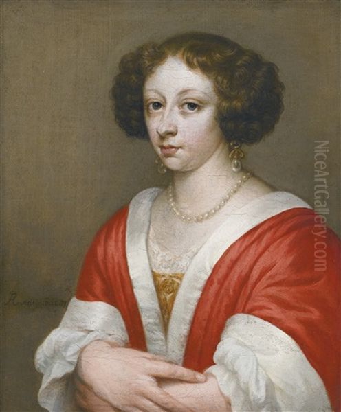 Portrait Of A Lady, Half-length, Wearing Pearl Jewellery Oil Painting by Arnold Van Ravesteyn