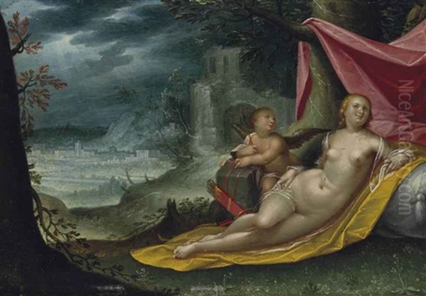 Venus Et L'amour Dans Un Paysage Oil Painting by Dirk de Quade van Ravesteyn